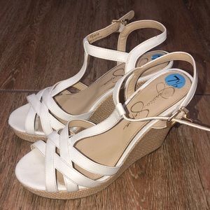 Jessica Simpson White Wedges